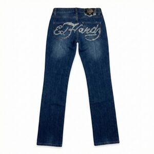 Ed Hardy Blue Straight Leg Jeans Floral Detail